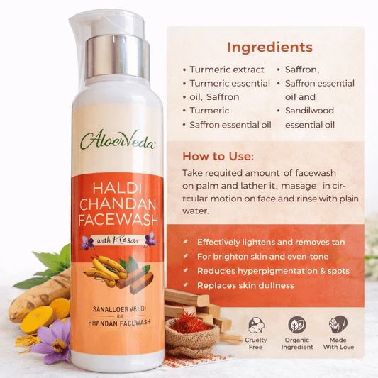 Haldi Chandan Face Wash with Kesar | Tan Removal and Brightening | AloerVeda | 100 ml - TIRTHAS
