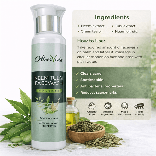 Neem Tulsi Face Wash with Green Tea | Acne Control and Clear Skin | AloerVeda | 100 ml - TIRTHAS