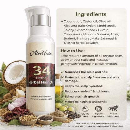 34 Herbs Herbal Hair Oil | Ayurvedic Hair Care | AloerVeda | 100 ml - TIRTHAS