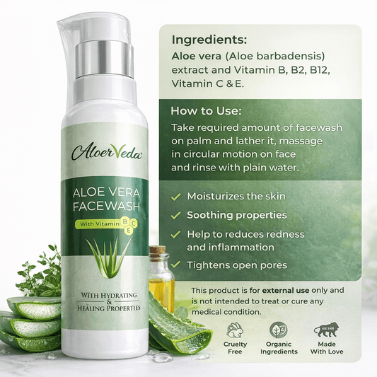 Aloe Vera Facewash – With Vitamin B, C and E | AloerVeda | 100 ml - TIRTHAS
