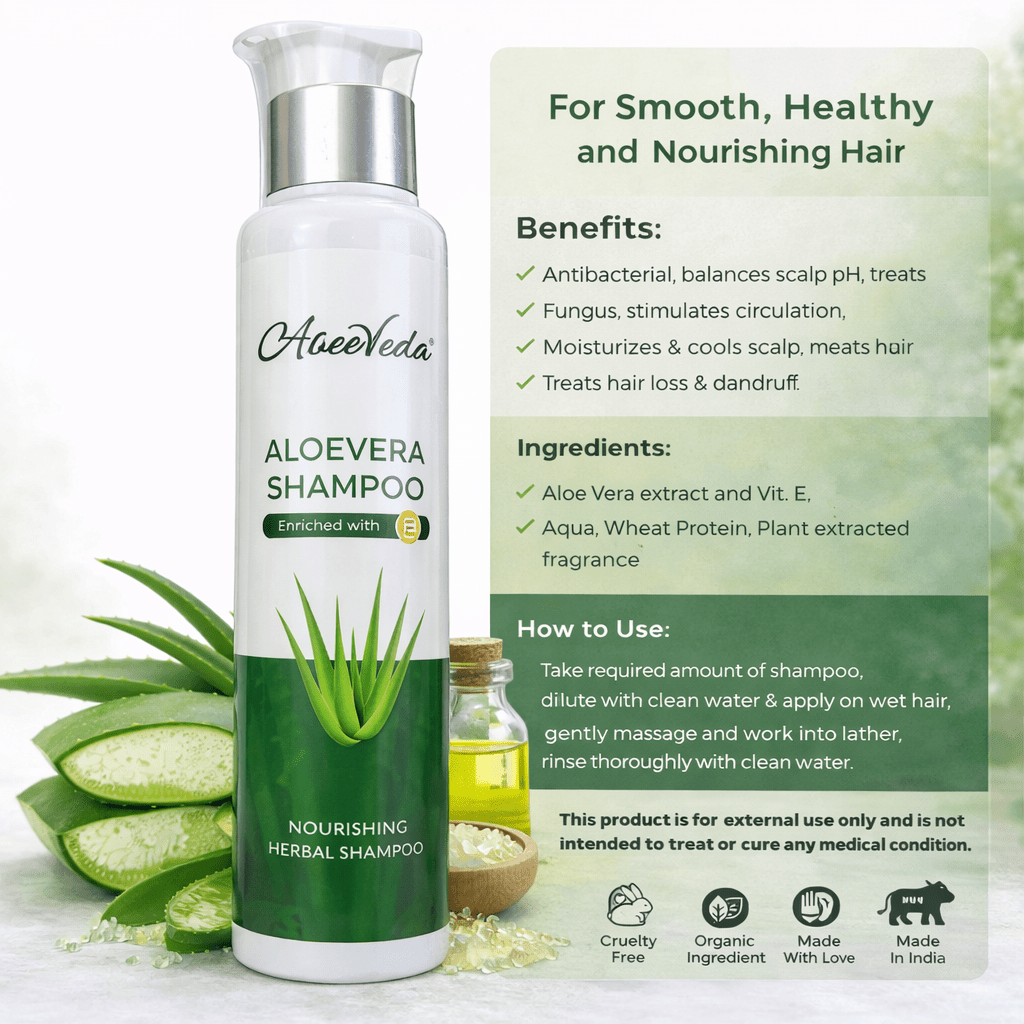 Aloe Vera Shampoo with Vitamin E | Herbal Hair Care | AloerVeda | 150 ml - TIRTHAS