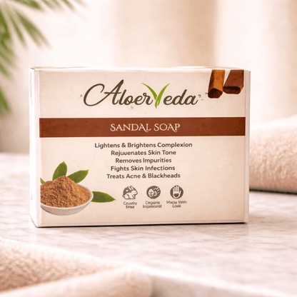 Aloerveda Sandal Soap – Natural Skin Brightening and Anti - Acne Herbal Bath Soap - TIRTHAS
