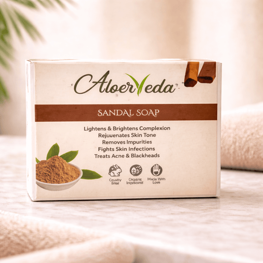 Aloerveda Sandal Soap – Natural Skin Brightening and Anti - Acne Herbal Bath Soap - TIRTHAS