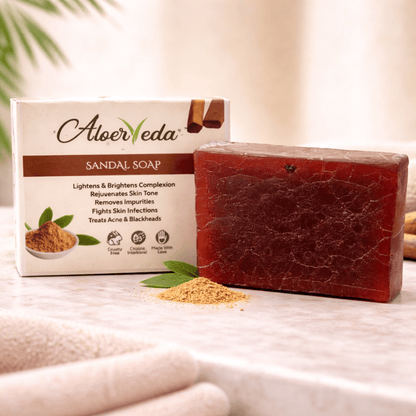 Aloerveda Sandal Soap – Natural Skin Brightening and Anti - Acne Herbal Bath Soap - TIRTHAS
