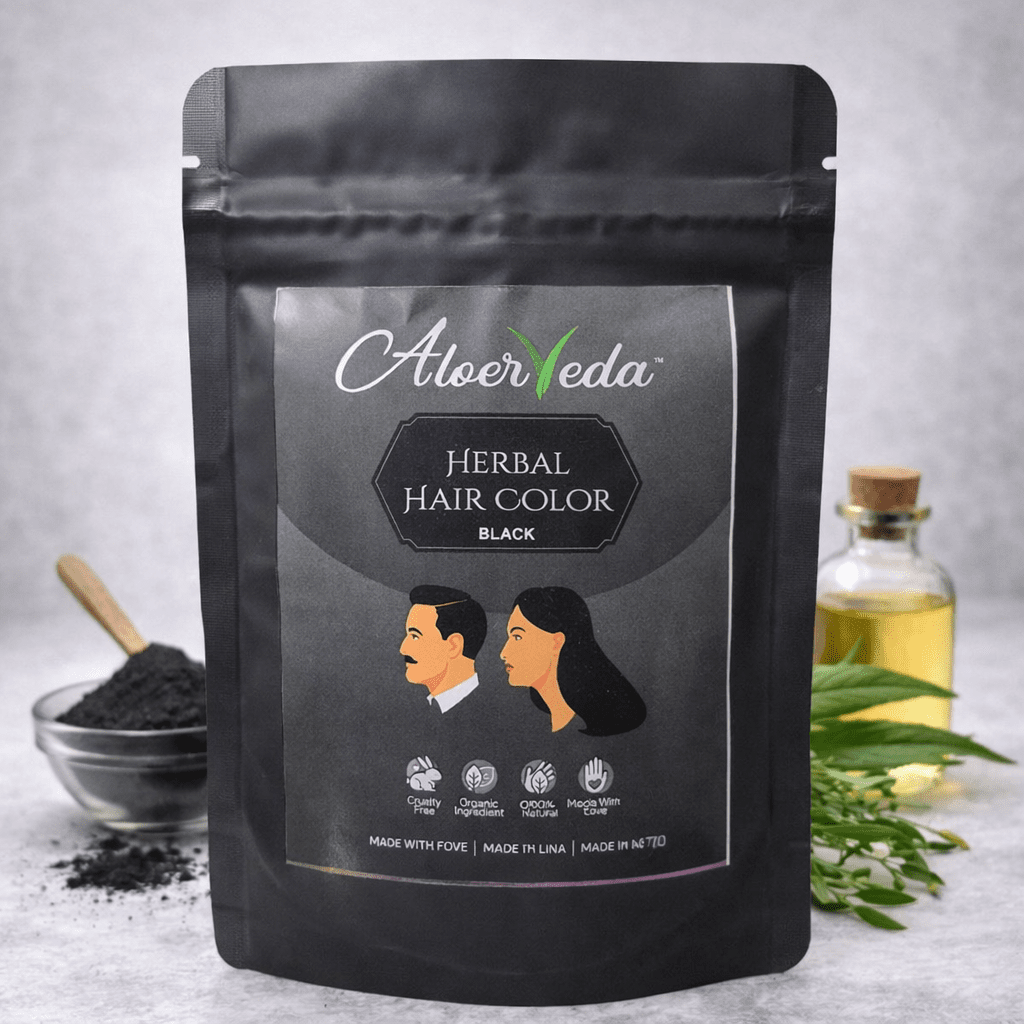 Herbal Hair Color Black | AloerVeda | 100% Natural Mehndi Hair Dye | Chemical - Free Black Hair Color Powder (50g) - TIRTHAS