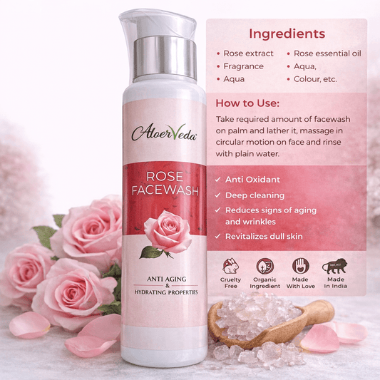 Rose Facewash for Anti - Aging & Hydration | AloerVeda | 100 ml - TIRTHAS