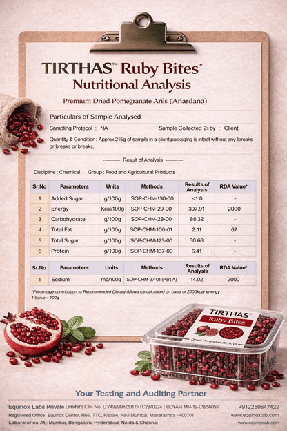 TIRTHAS Ruby Bites (Anardana) – Premium Dried Pomegranate Arils | 50 gm | 200 gm - TIRTHAS