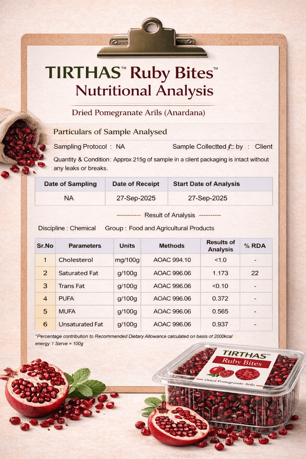 TIRTHAS Ruby Bites (Anardana) – Premium Dried Pomegranate Arils | 50 gm | 200 gm - TIRTHAS